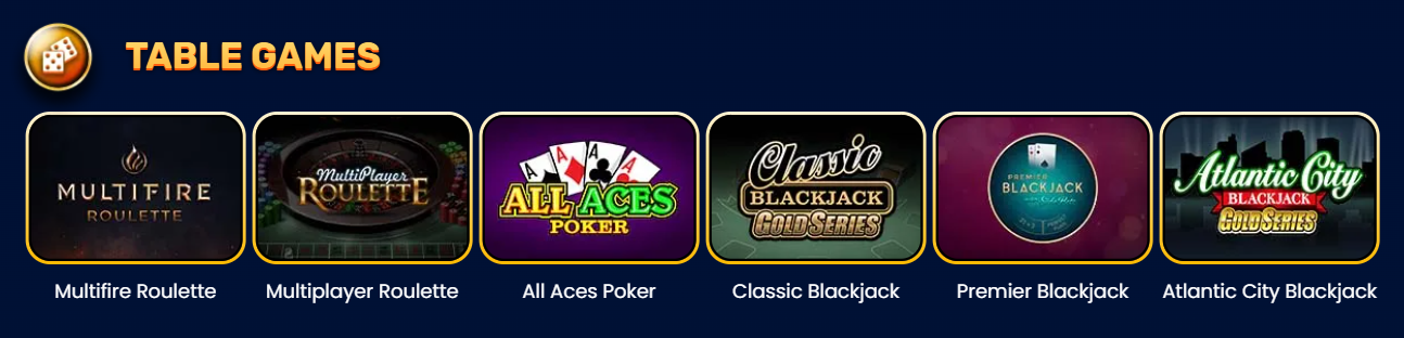 Yukon Gold Casino Table Games — Multifire Roulette, All Aces Poker, Classic Blackjack Gold Series